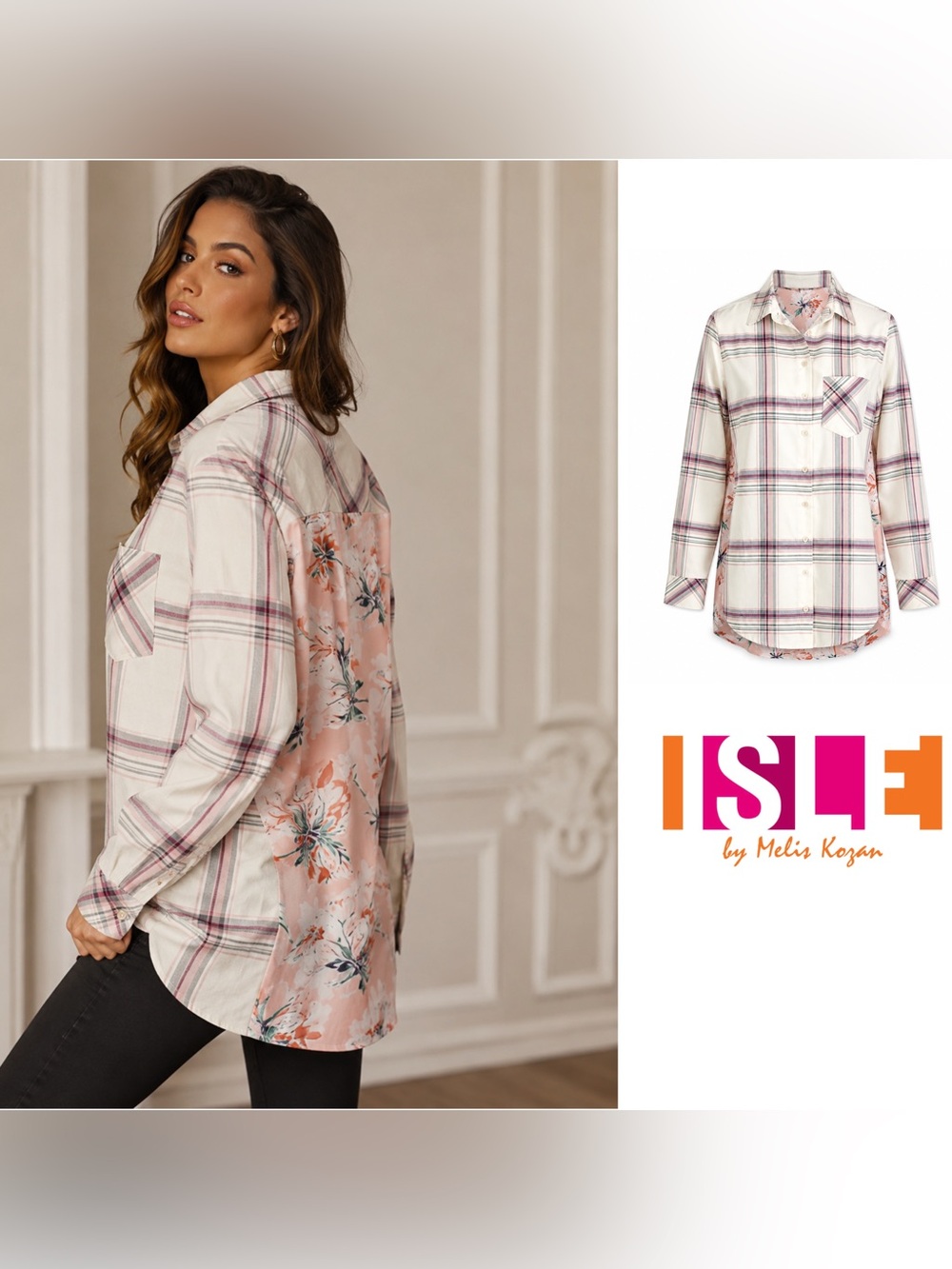 ISLE Melis Kozon Plaid Button Panel Accent Shirt